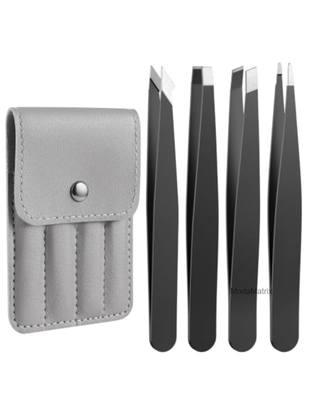 Precision Stainless Steel Tweezers Set 4 Pc Slant Pointed Flat Tips